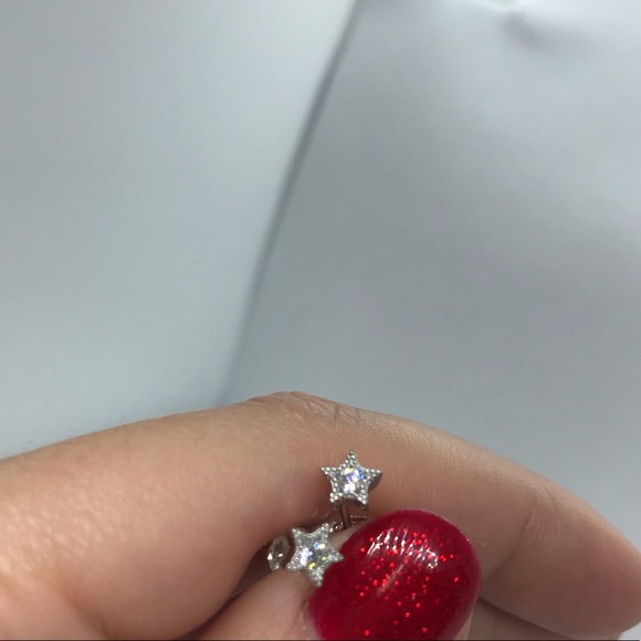 Sterling Silver 925 CZ Star Stud Earrings - Picture 2 of 5